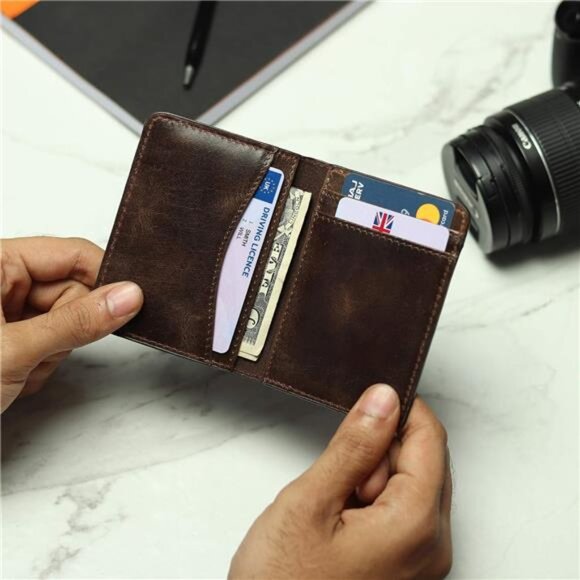 Leather Credit Card Holder Wallet for Men and Women, Thin Bifold RFID - Picture 4 of 8